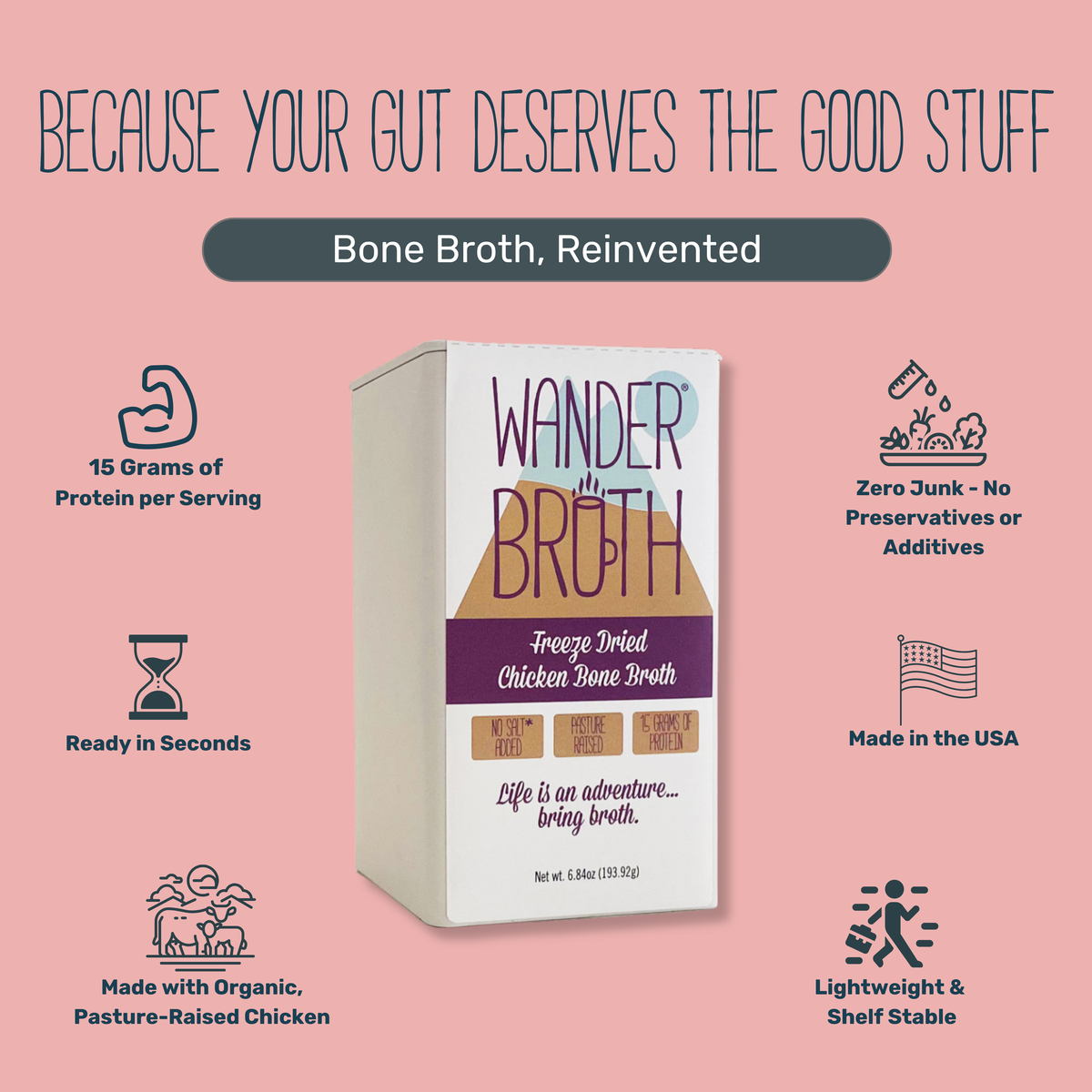 No Salt Added Organic Pasture-Raised Chicken Bone Broth - Bulk